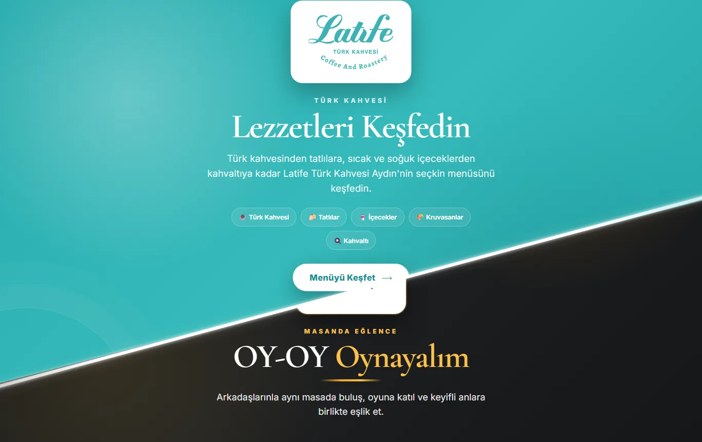 Latife Türk Kahvesi giriş sayfası (masaüstü)