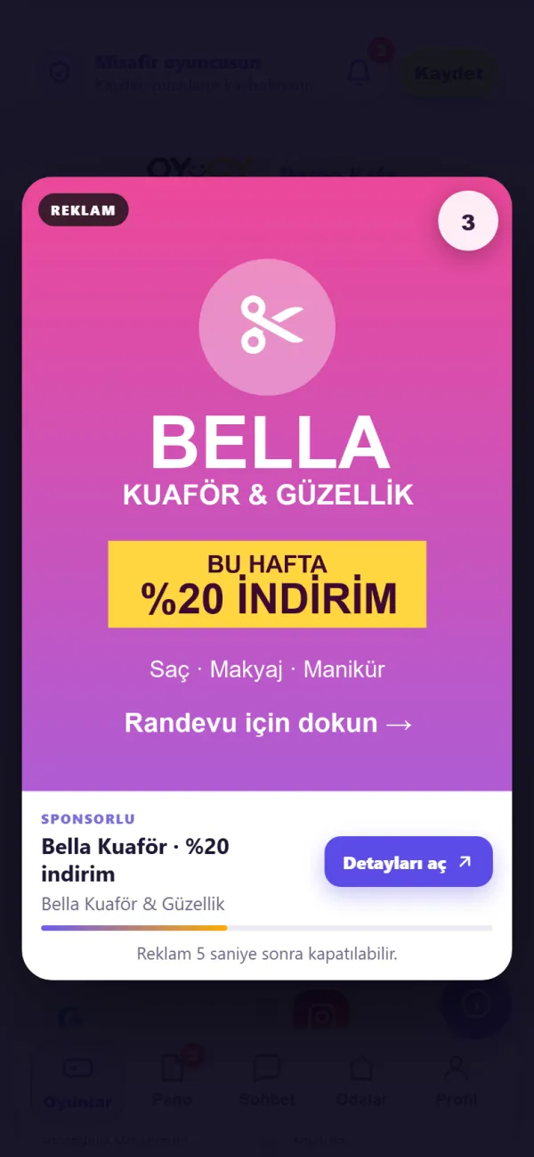 Oyun öncesi tam ekran reklam