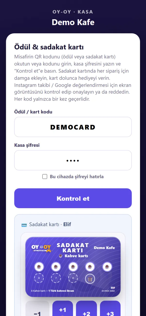 Kasa ekranında sadakat kartı damgası